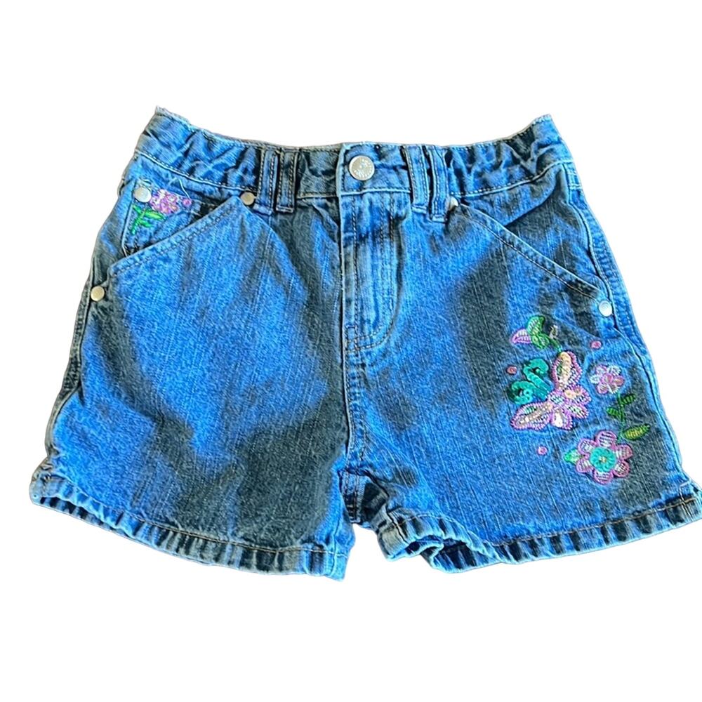 Circo Girls S 6/6X Blue Denim Jeans Shorts with Sequin and Embroidery